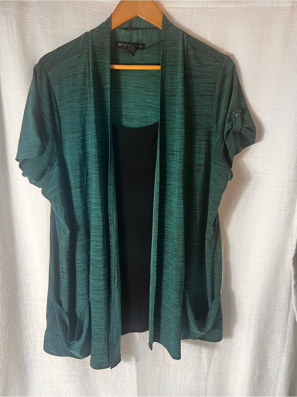 Suzie In The City Teal Green Open-Front Short Sleeve TunicPLUS SIZE 1X
